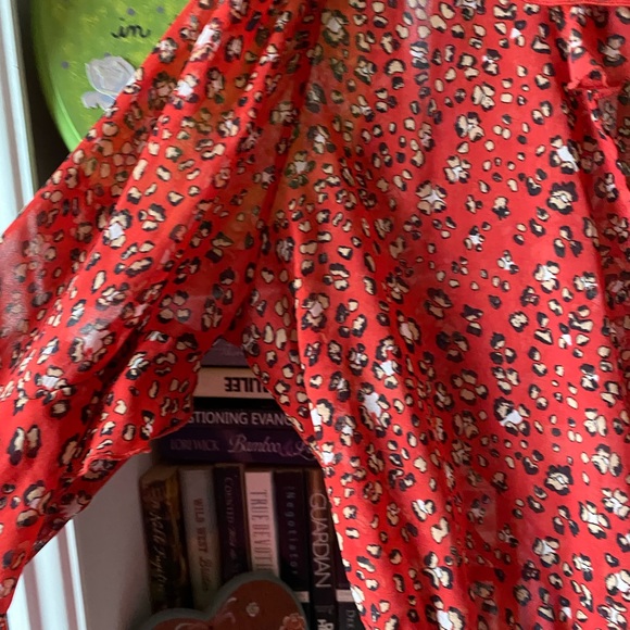 Zara | Red Leopard Print Sheer Wrap Top - Picture 3 of 11